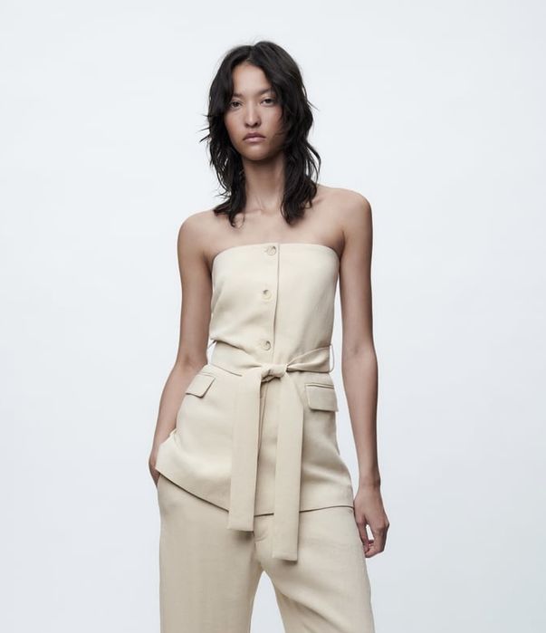 Top-corset Zara, din in,Xs si S,culoare ivoire, nou,eticheta