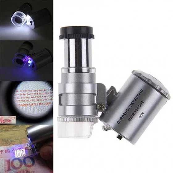 Джобен микроскоп N0.9882, в калъф, с LED и UV осветление, коефициент на увеличение 60X