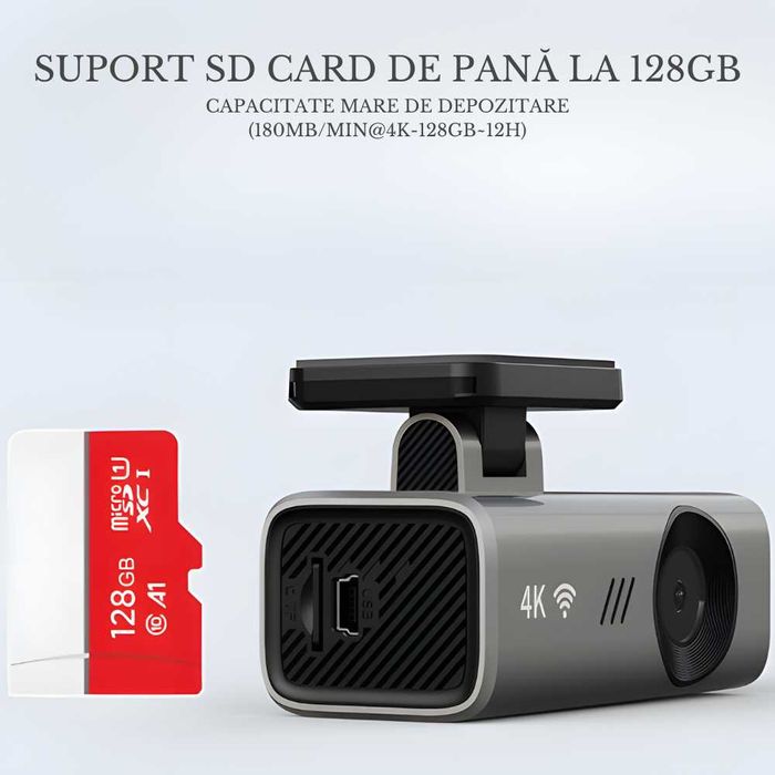 Camera de Bord 4K Ultra HD cu Wi-Fi, Unghi de Filmare Larg de 145°