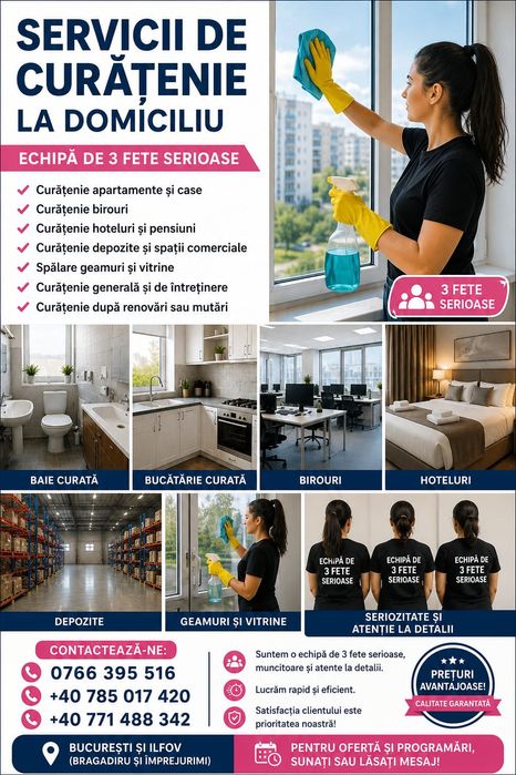 Echipă de 3 fete pentru curățenie | Rapid și eficient