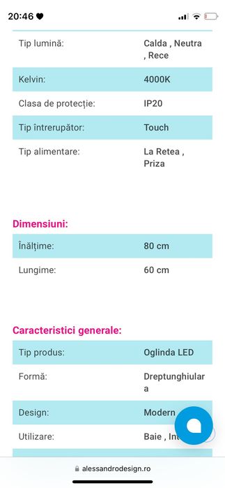 Oglindă baie cu led -fisurată la un colț