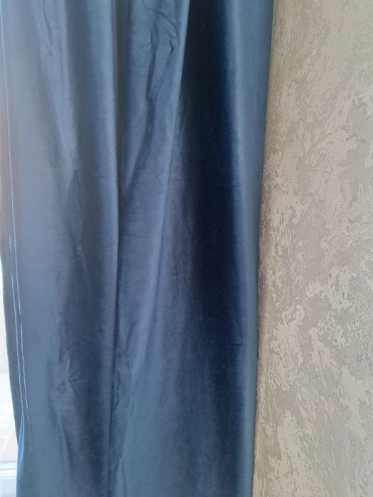 Яркие синие шторы с тюлем, после стирки