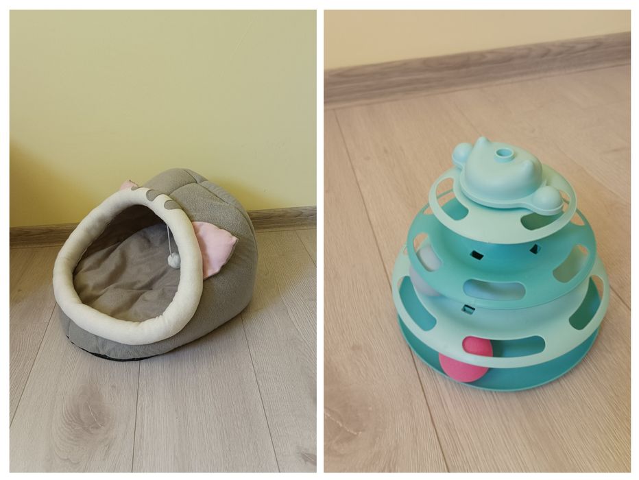 Комплект за щастливо коте: Уютна къщичка-пещера + Интерактивна играчка