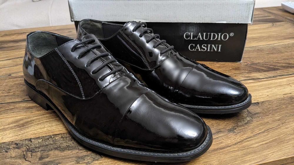 Pantofi ceremonie / nunta piele neagra lac - marimea 43