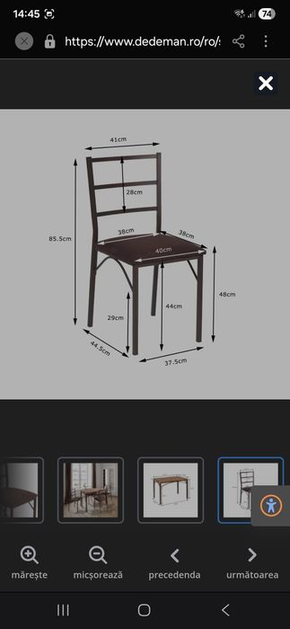 Set masa fixa cu 4 scaune tapitate, bucatarie, maro,