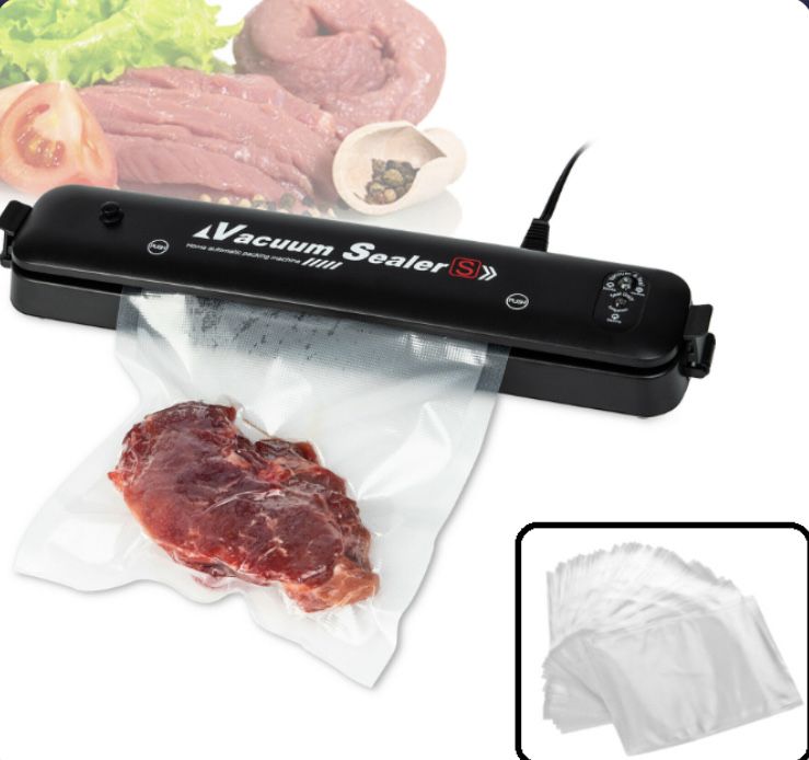 Aparat de vidat alimente, automat, negru, 90w + 5 pungi pentru vidat