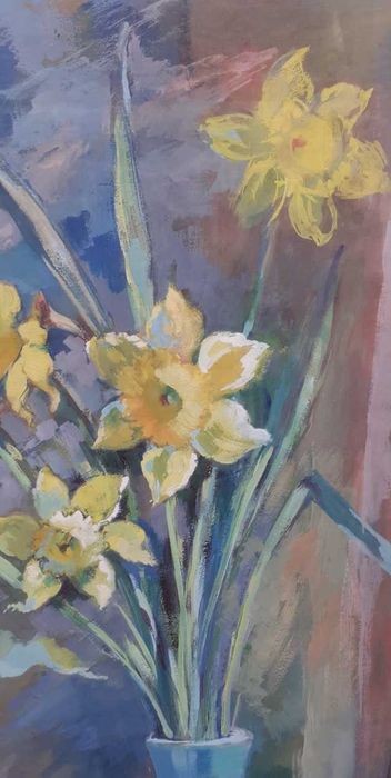 Tablou vechi - natura statica cu narcise - semnat C. Artachino