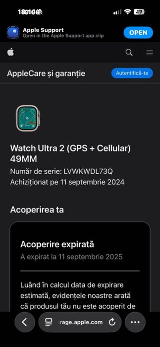 Apple watch ultra 2 gps + cellular ca nou baterie 100%
