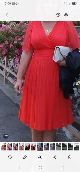 vând rochie CARAMEL  de mătase, mărimea 38, culoarea portocaliu, purta