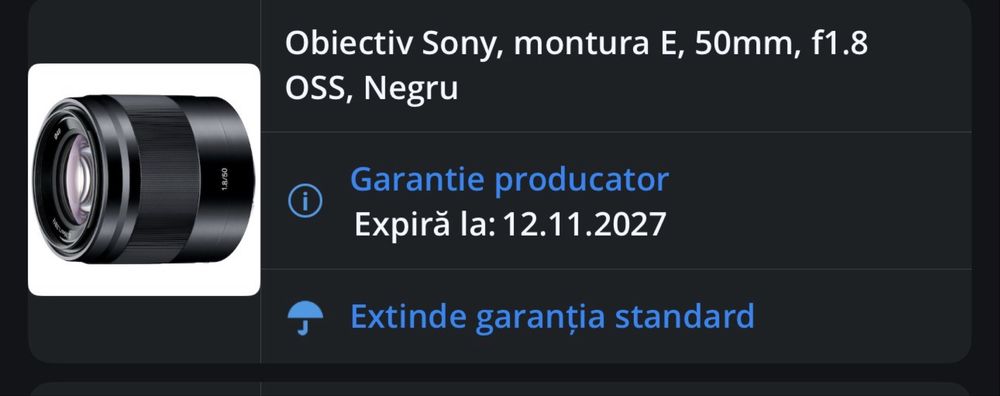 Sony E 50mm f/1.8 OSS (SEL50F18) – Impecabil, în garanție