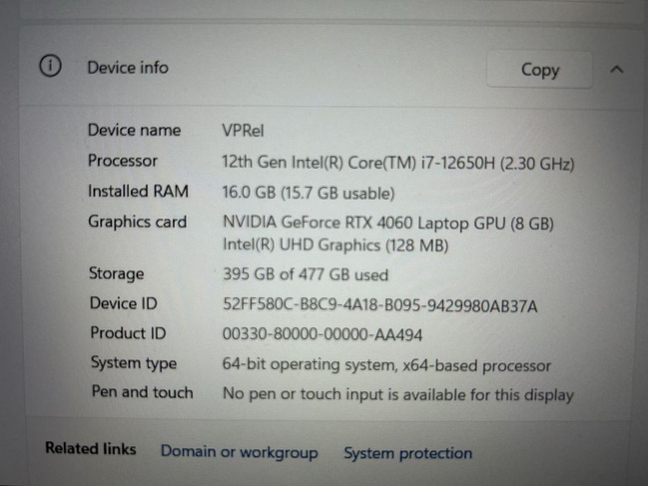 Vand urgent Laptop gaming MSI; i7-12650H, RTX 4060 8GB