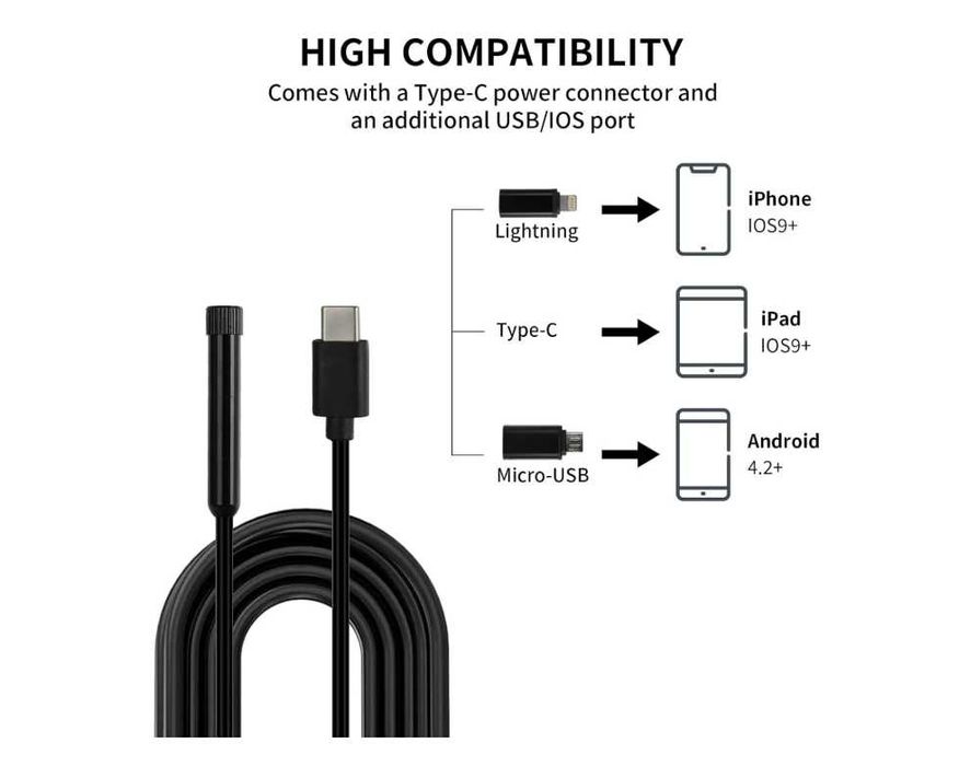 Ендоскоп камера за телефон IOS Android 3м кабел