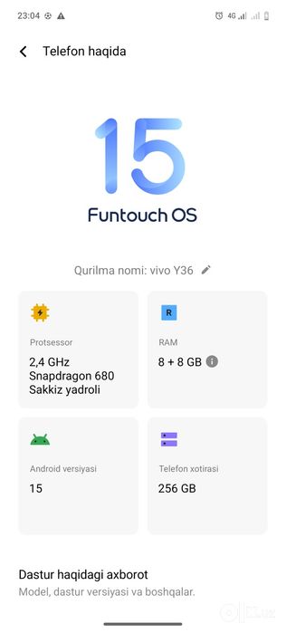 Vivo Y36 kafolat 3 oy