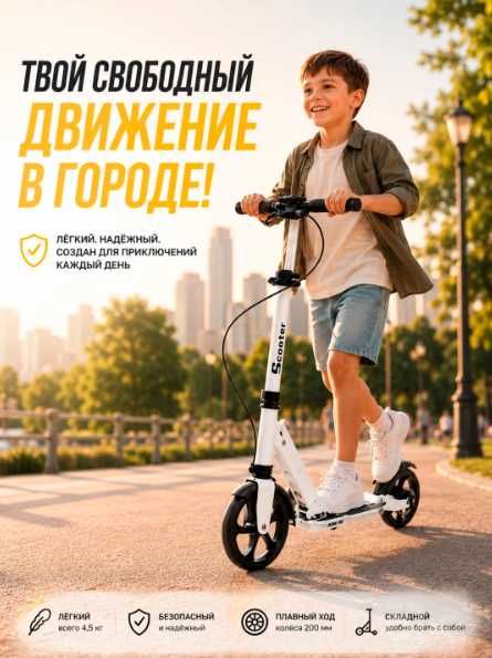 Городской самокат Urban Pro, большие колеса Доставка бесплатно