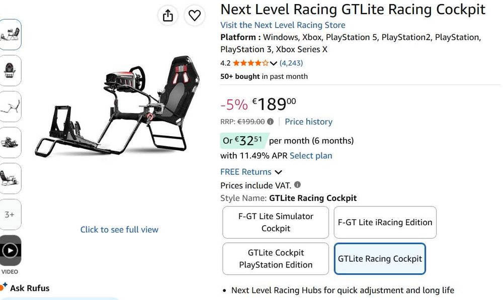 Гейминг стол - Next Level Racing GTLite Racing Cockpit