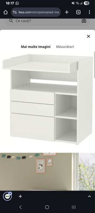 Masa de infasat cu sertare IKEA SMASTAD mobila copii