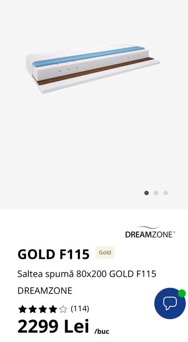 Vand Saltea spumă 80x200 GOLD F115 DREAMZONE