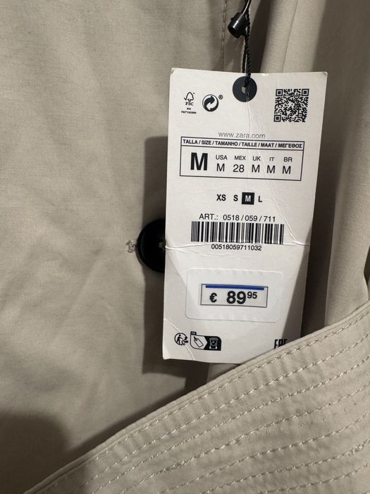 Trenci midi bej deschis cordon in talie double breasted Zara marimea M