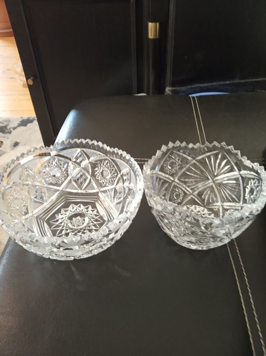 Сервиз чаши от цветен кристал, фруктиери, купи,чинии оловен  кристал