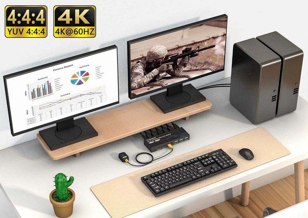 Switch HDMI KVM 2-port Dual Monitor, 4K 60Hz,TCNEWCL KS922,HDR HDCP