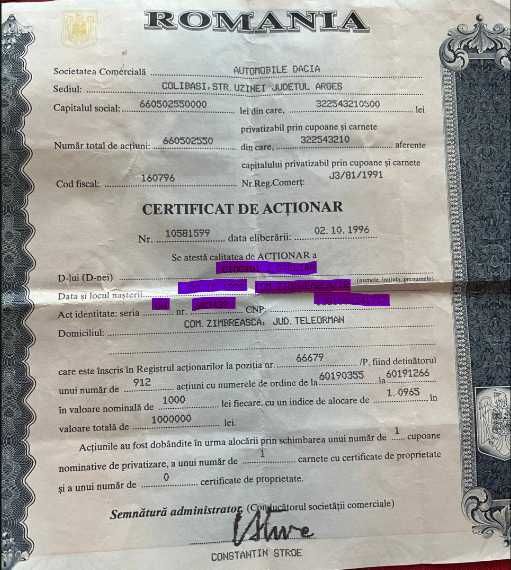 Vand Actiuni Dacia Pitesti