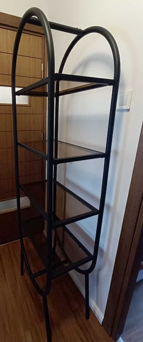 Etajeră Ovală Premium - Metal Negru și Sticlă Fumurie - Stil Industrial/Modern