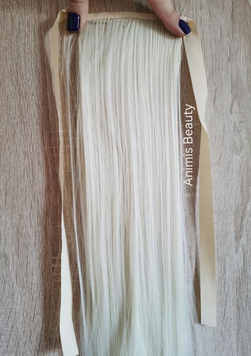 Coada par BLOND platinat deschis, 80 cm, 180 gr, extensii și cozi NOI