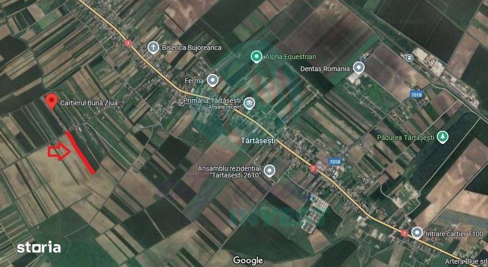 Teren 9923 mp Tărtășești, cu utilități și acces asfaltat