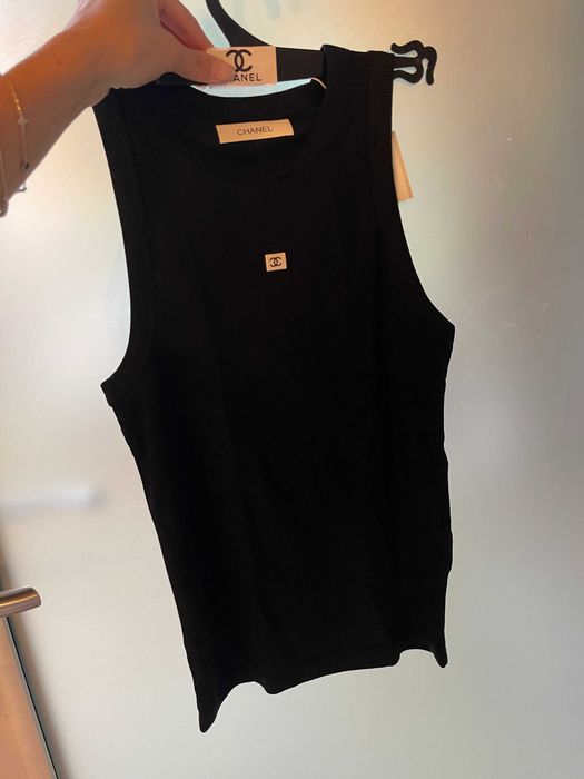 chanel шанел топ потник черен памучен тениска черна лятна летен