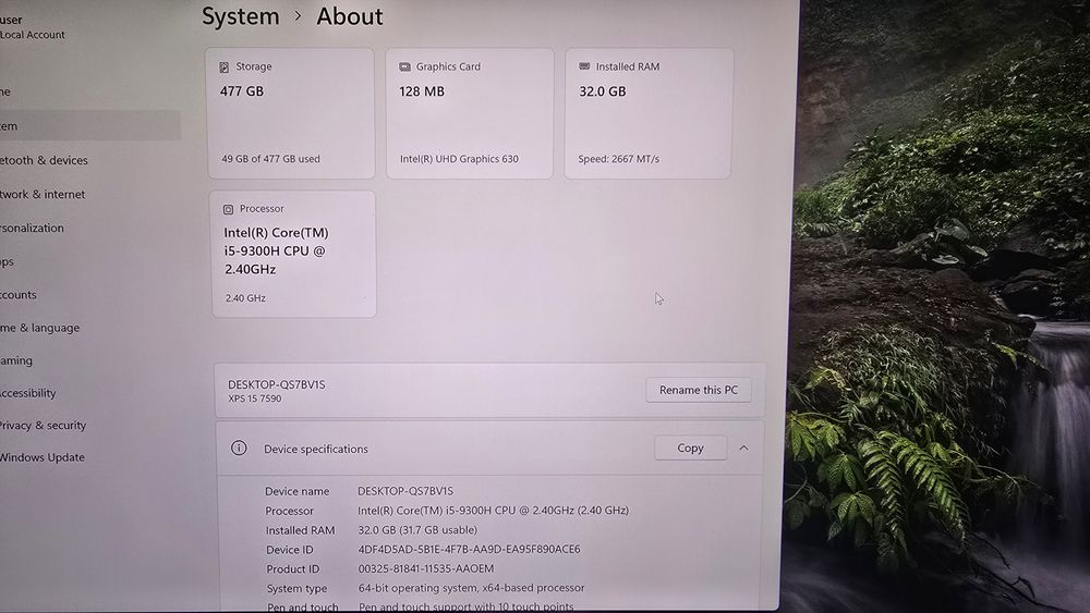 Dell xps 7590 4K i5-9300H 15.6" 32GB RAM 512GB SSD