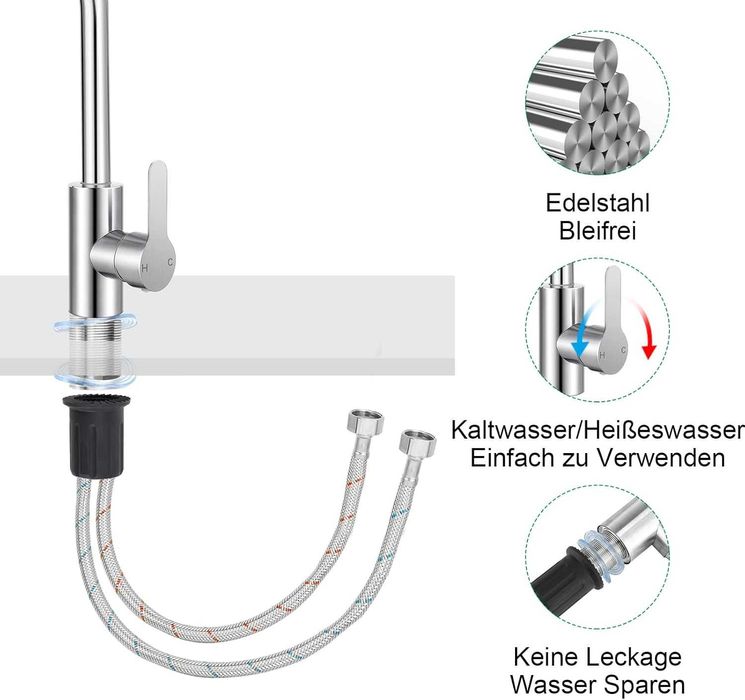 Baterie de bucătărie, pentru chiuvetă de bucătărie rotativă la 360°