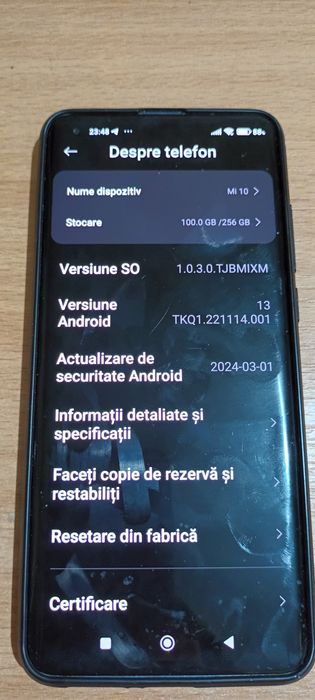 Vând telefon Xiaomi Hyper OS Mi 10 ram 8+4gb și 256gbrom