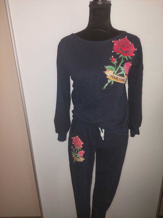 Set sport casă stradă compleu imprimeu trandafir floral cu perlute