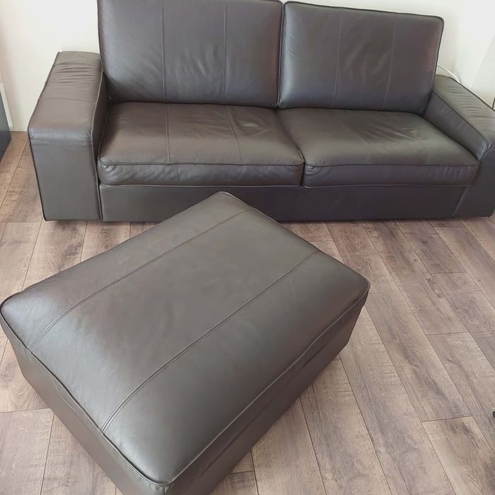 Кожен диван , естествена кожа  230×95 + табуретка 90×70 .