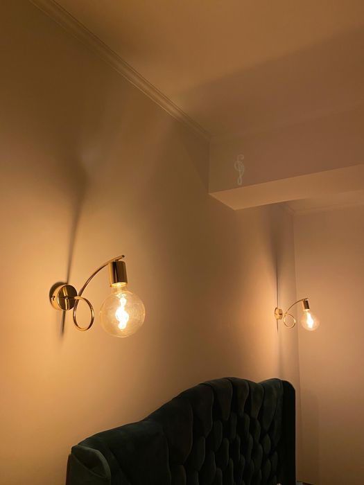 Set dormitor lustra + 2 aplici aurii cu becuri lexman incluse