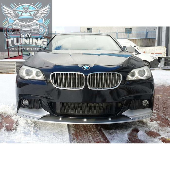 Преден лип спойлер за бмв ф10 ф11 м тех / bmw f10 f11 lip spoiler m tech / добавка за предна броня със сплитери / нож