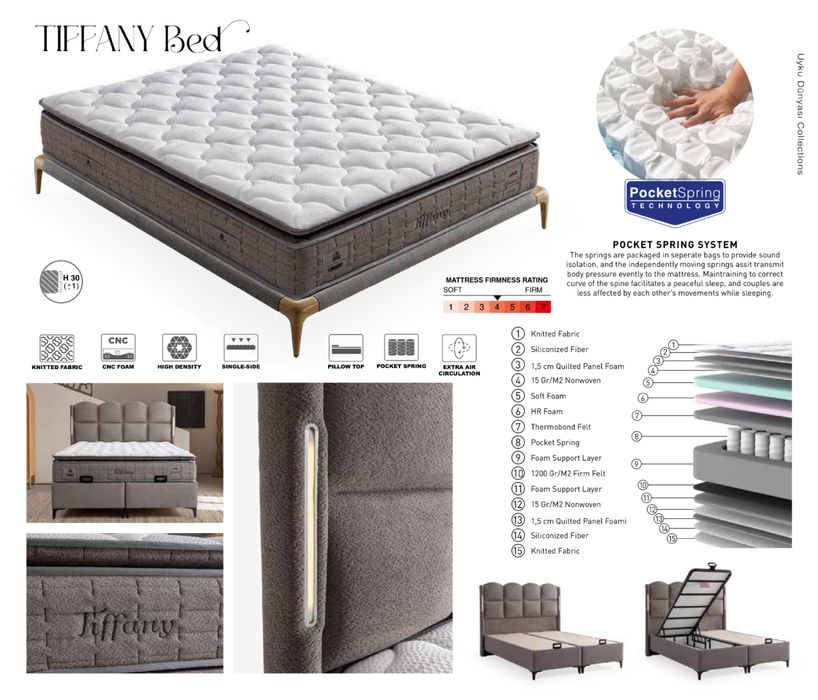 Тапицирано легло Tiffany Кварцово Сиво