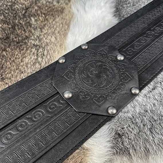Centură lată în stil viking, centură medievală din imitație de piele, centură-corset de cavaler, costum pentru LARP sau Halloween