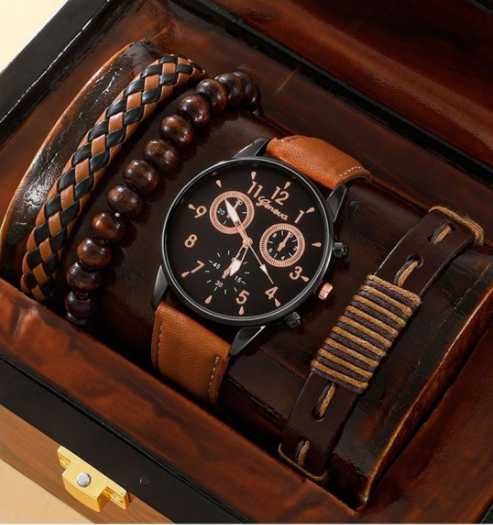 Set barbati trei bratari si ceas Bussines Leather