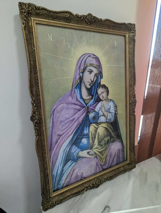 Vând icoană religioasă veche cu Maica Domnului și Pruncul