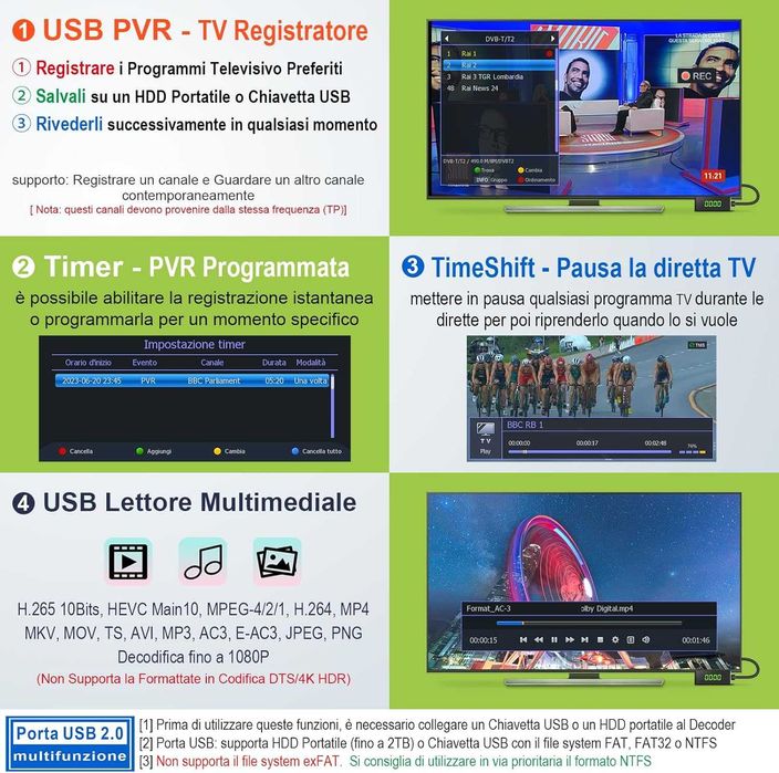 Невидим DVB-T2 цифров ефирен декодер 2024, поддръжка на USB PVR запис