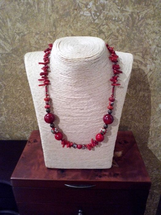 colier pietre naturale,coral,perle cloisonnee