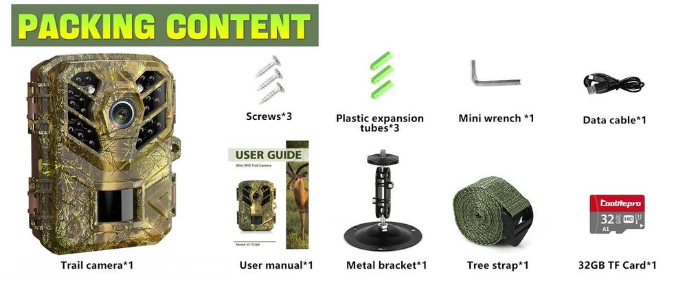 Ловна камера Coolifepro WiFi Bluetooth с приложение, 48MP + КАРТА 32GB