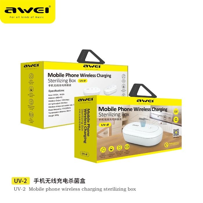 AWEI UV-2 ультрафиолетовая стерилизатор с беспроводной зарядкой QC3.0