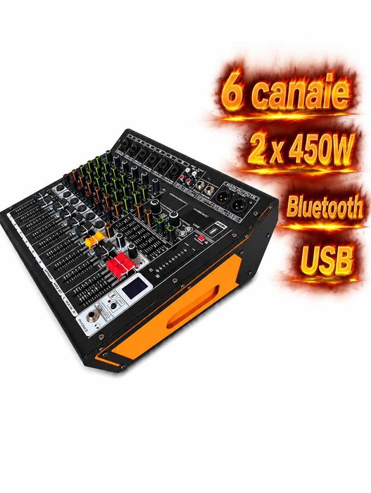 Mixer audio 2 x 450W 6 canale KTN6 Stereo canal 16 Efecte DSP cu amplificator Bluetooth USB Egalizator