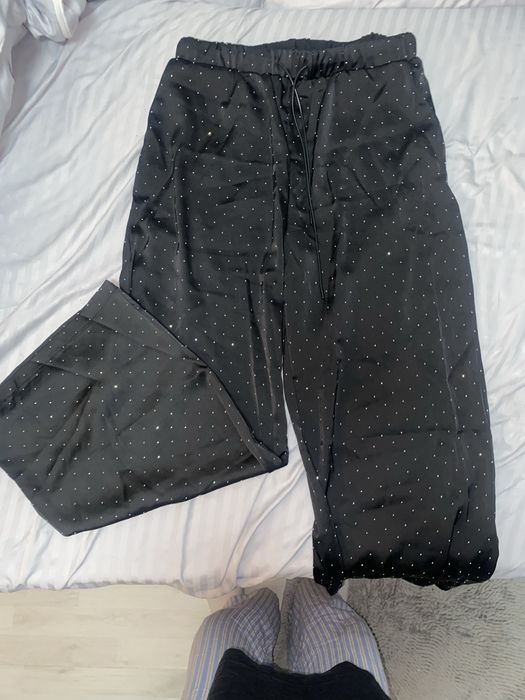 Pantaloni largi pantaloni wide leg cu pietricele stralucitoare