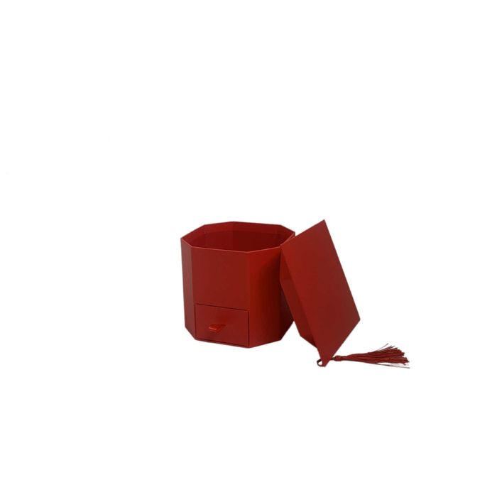 Комплект от карон- Кутия за подарък шапка абитуриент, черв, с чекмедже