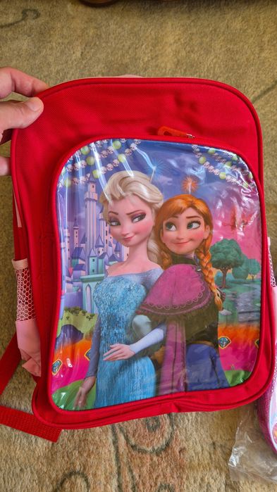 Ghiozdan copii Ana si Elsa, Frozen, roz, 2 compartimente