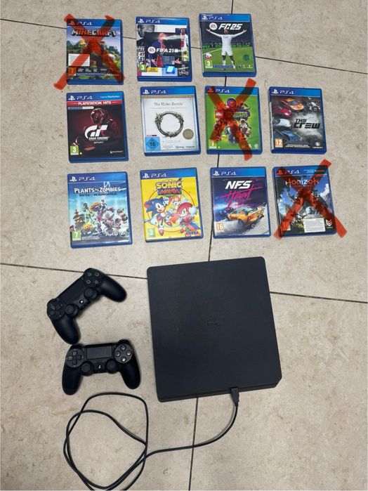 PS4 Slim 500GB + 2 manete originale Sony + 8 jocuri – pachet complet