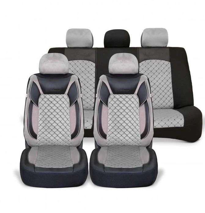 Huse scaune auto universale, piele ecologica neagra cu material textil